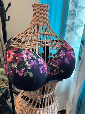 Cacique Black Bra with Pink & Purple Floral Print